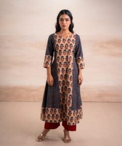 AJRAK BLUE N RED COTTON KURTA SET - Image 16