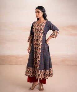 Alternative view of AJRAK BLUE N RED COTTON KURTA SET