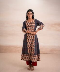 AJRAK BLUE N RED COTTON KURTA SET - Image 7
