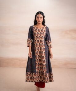 AJRAK BLUE N RED COTTON KURTA SET