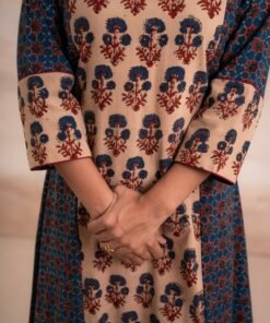AJRAK BLUE N RED COTTON KURTA SET - Image 8